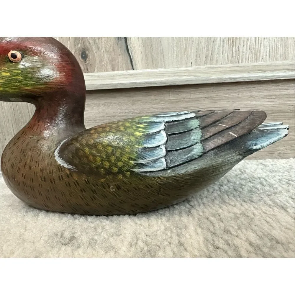 Vintage Handpainted Wooden Carbed Decoy Decor